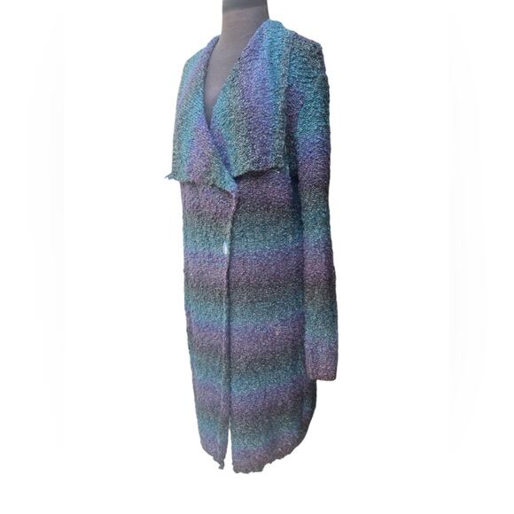 Y2K Relaxed Cozy Rainbow Metallic Knit Boho Fairy Duster Sweater Cardigan Size L - Picture 2 of 7